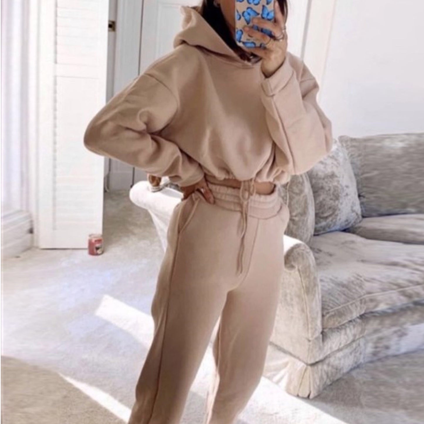 Amanda 2 Piece Crop Top Hoodie Sweatsuit