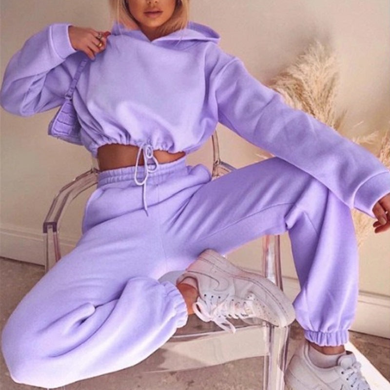 Amanda 2 Piece Crop Top Hoodie Sweatsuit