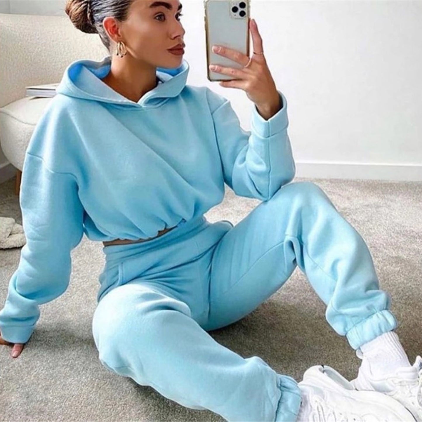 Amanda 2 Piece Crop Top Hoodie Sweatsuit