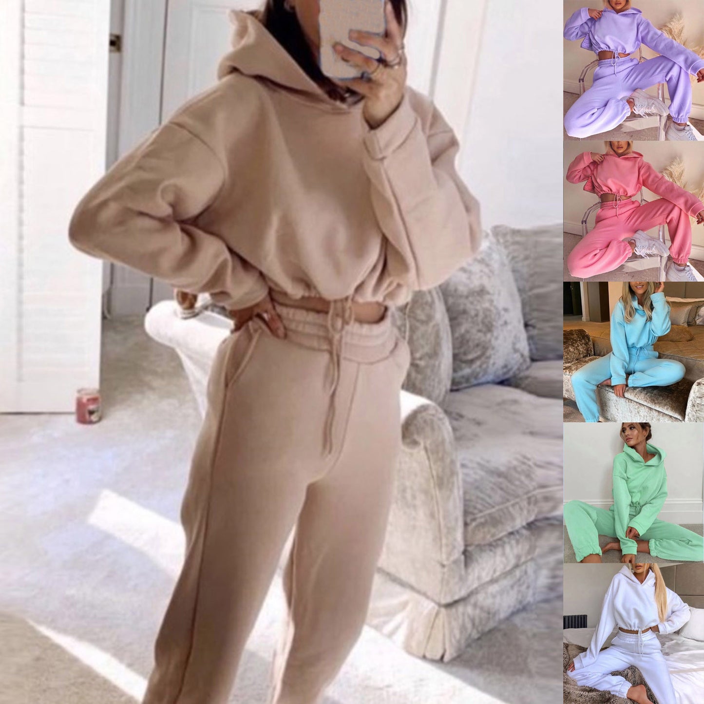 Amanda 2 Piece Crop Top Hoodie Sweatsuit